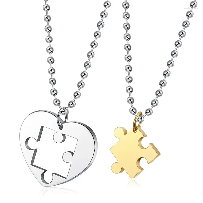 Pendant Necklaces 1 Pair Couple Heart Shape Puzzle Necklace Unisex Lovers Couples Jewelry Fashion Gift Accessories