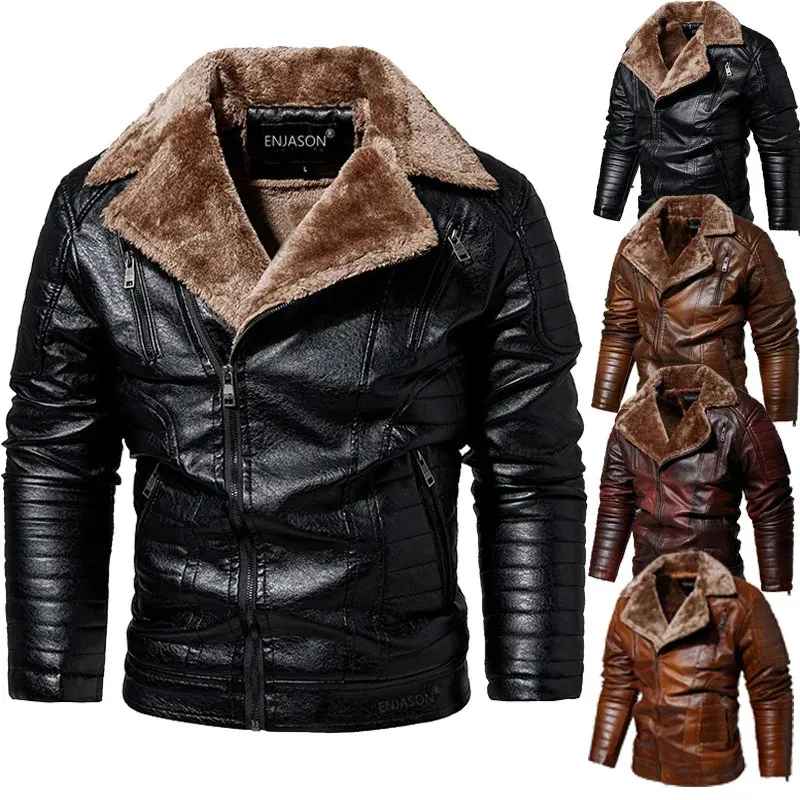 남자 재킷 코트 패션 가죽 자켓 가을 오토바이 오토바이 슬림 한 양털 겨울 야외 캐주얼 모터 바이커 PU 코트 231116