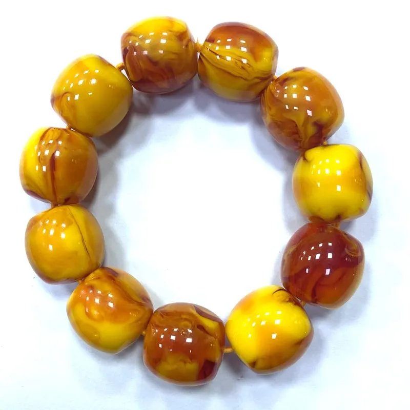 Strang Beaded Strands Certificate 20 21mm Natural Drum Mexican Yellow Amber Beads Bracelet 7.5"Perlen
