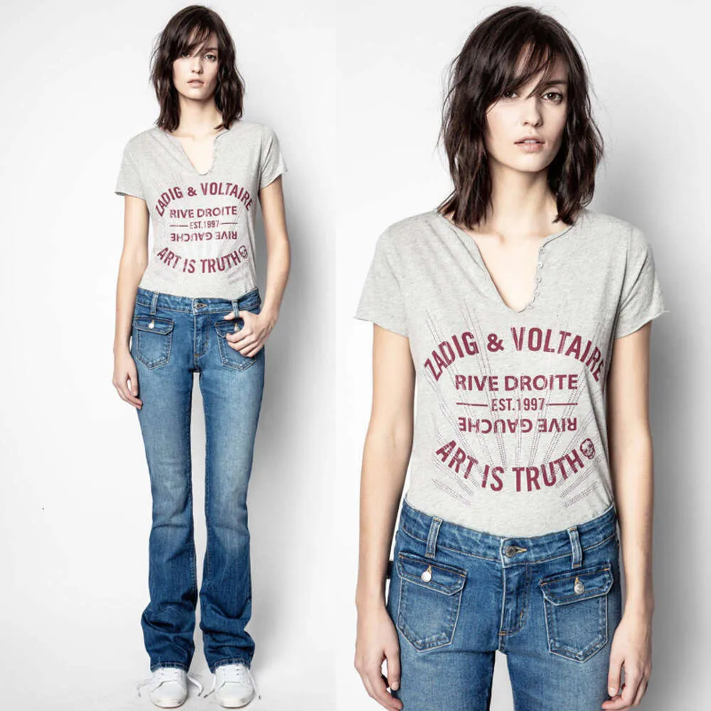 23 T-shirt estiva Zadig Voltaire Camicie da donna stampa classica hot drill T-shirt manica corta in puro cotone con scollo a U