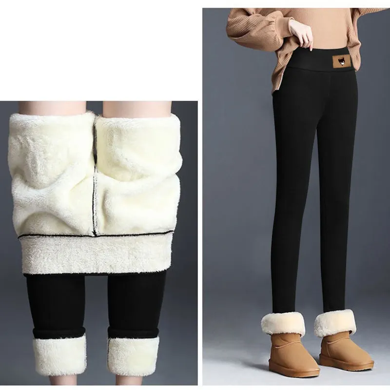 Legginsy damskie 2023 Kolor stałego plus aksamitne ciepłe sprężyste bawełniane spodnie rozciąganie polaru