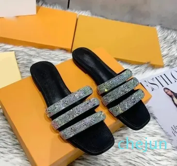 Chinelos mulheres designer de luxo verão strass clássico flor moda grande sandálias planas sapatos