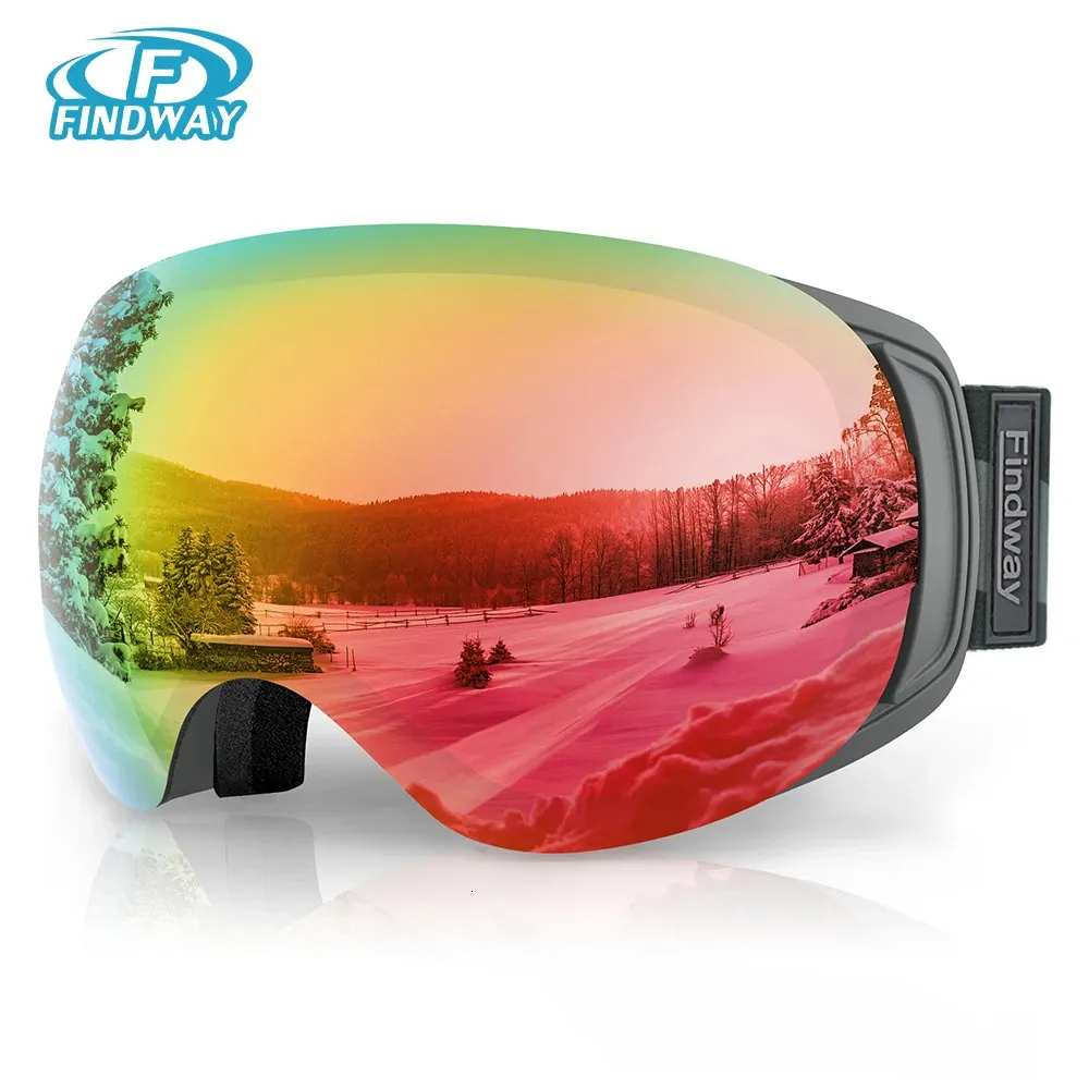 Lunettes de ski Findway Lunettes de ski Dames Hommes Adultes Protection UV Porteurs de lunettes OTG Lentille sphérique interchangeable magnétique Anti-buée 231115