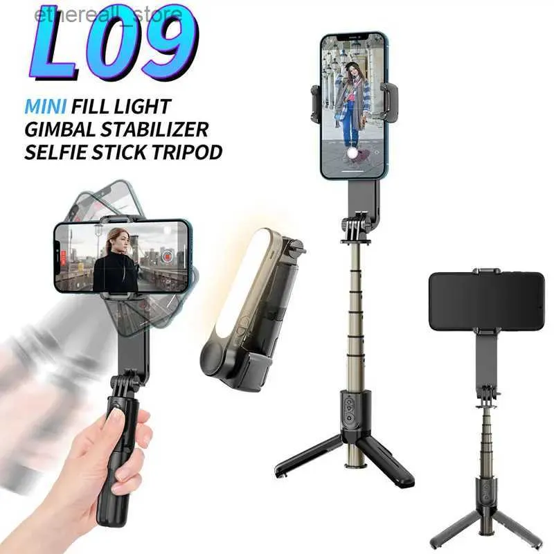 Estabilizadores L09 Gimbal Estabilizador com Luz de Preenchimento Bluetooth Telescópico Selfie Stick Tripé de Gravação de Vídeo para IOS Android Phone Smartphone Q231116