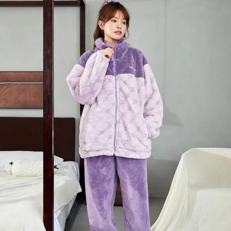 Women's Sleepwear Winter Flannel Female Pajamas Set Long-Sleeve Warm Thick All Size Women's Casual Soft Nightshirt Lovers Homewear 231116