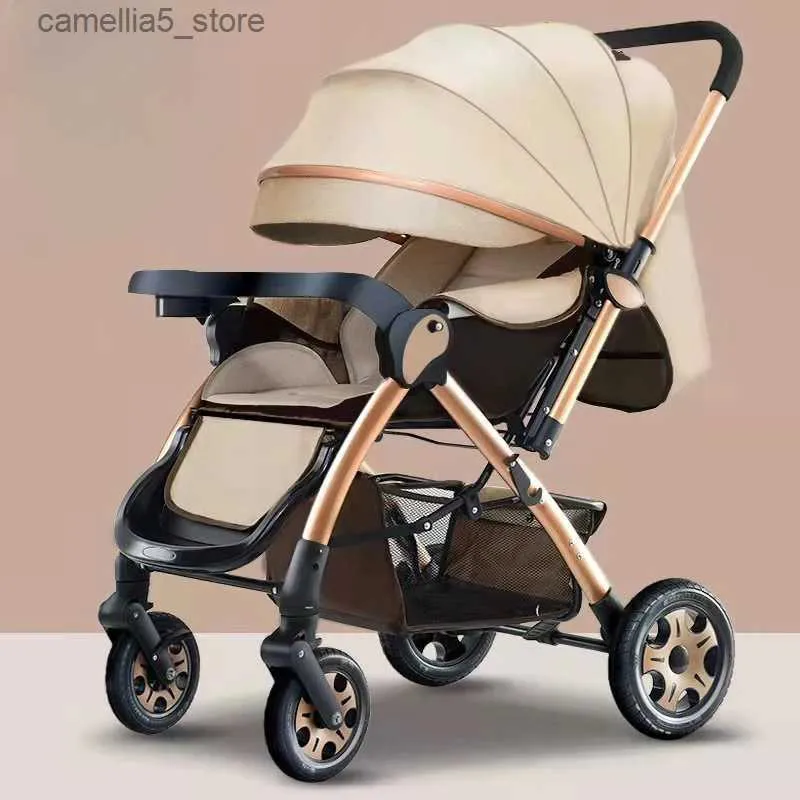 Barnvagnar# 0-3 år gammal baby barnvagn hög landskap tvåvägs vikbar barnvagn multifunktionell barnvagn nyfödd vagn en-knapp vikning Q231116