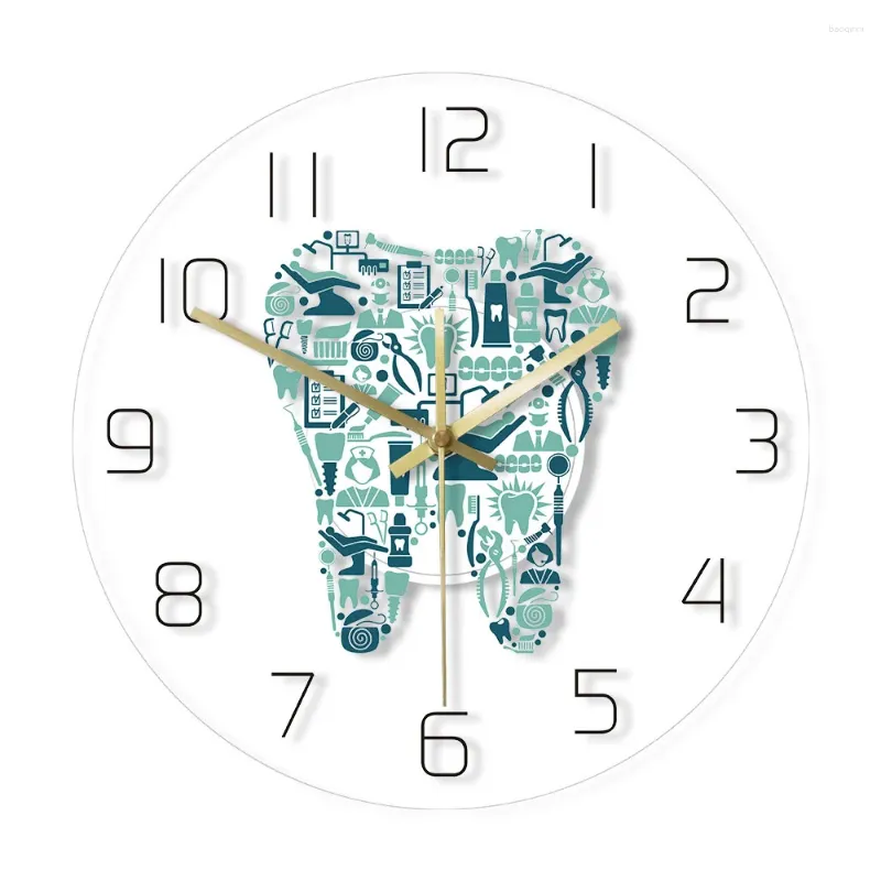 Relógios de parede Dental Clinic Tooth Clock Care Acrílico Pendurado