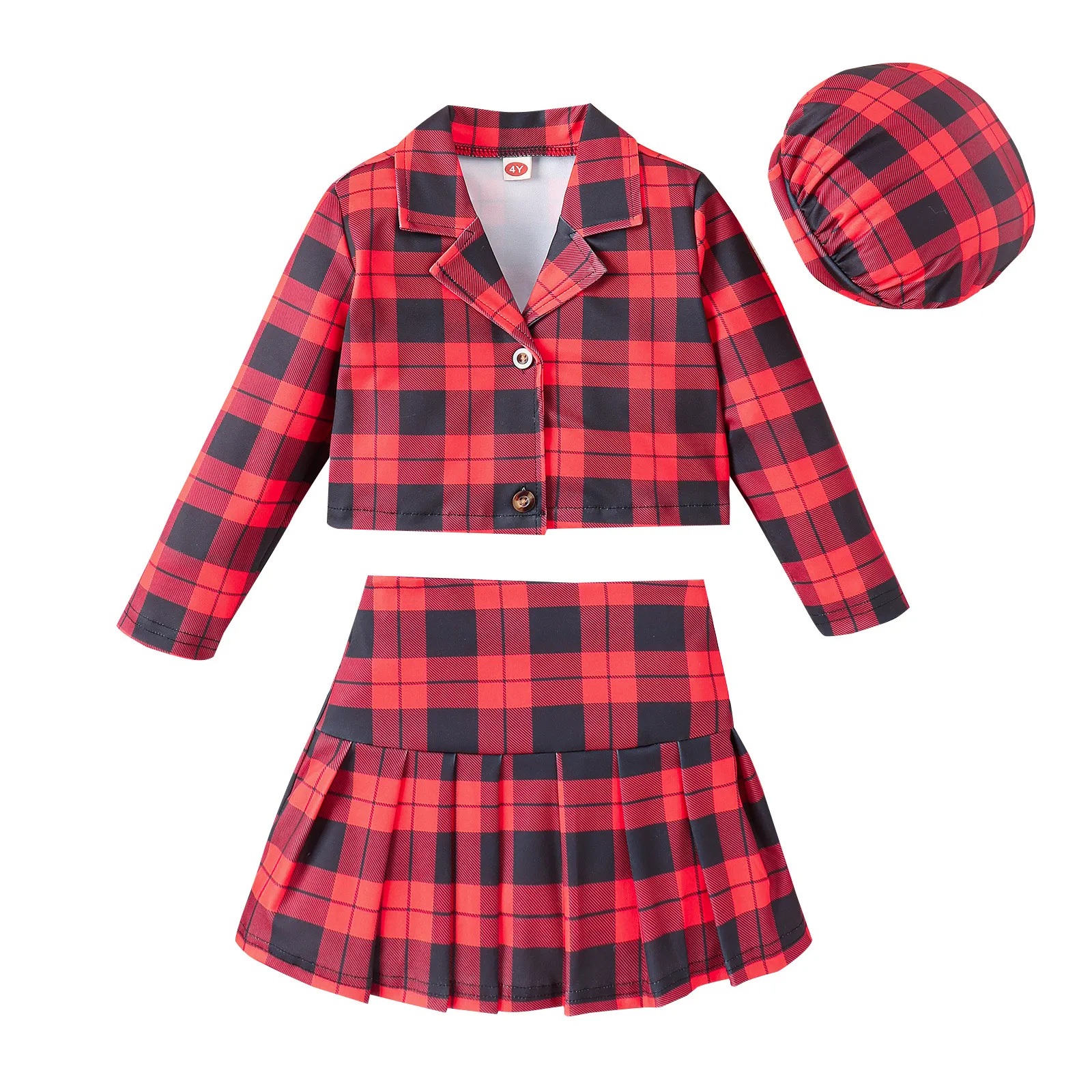 Baby Girls 2-Piece Christmas Outfit – Cartoon Coat + Striped Skirt Pants, Long Sleeve, Fall