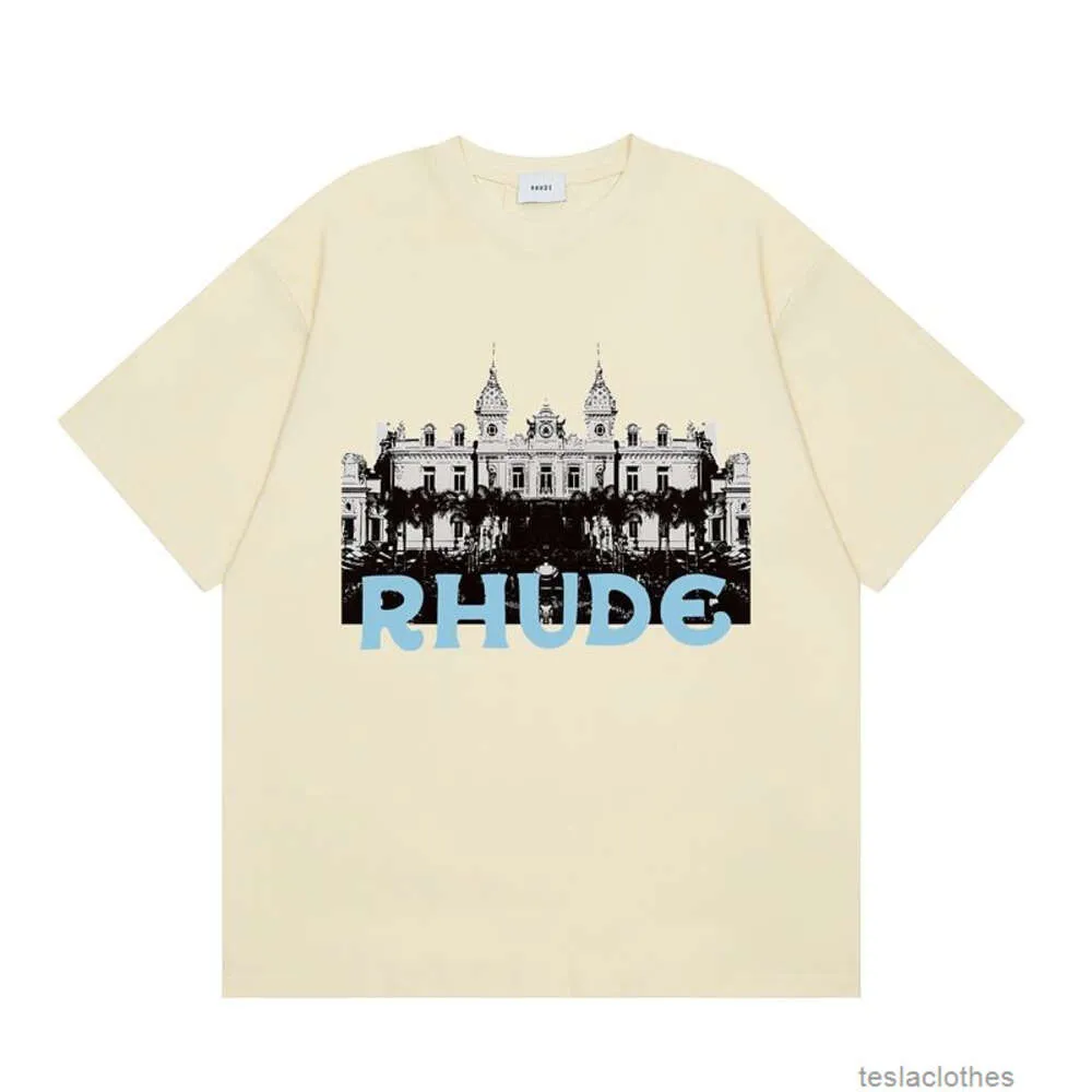 デザイナーファッション服ラグジュアリーティーTシャツRhude Tress High Street American Fashion Br Popular Roune Round Neck Pure Cotton Mens短袖Tshumer Ins sa