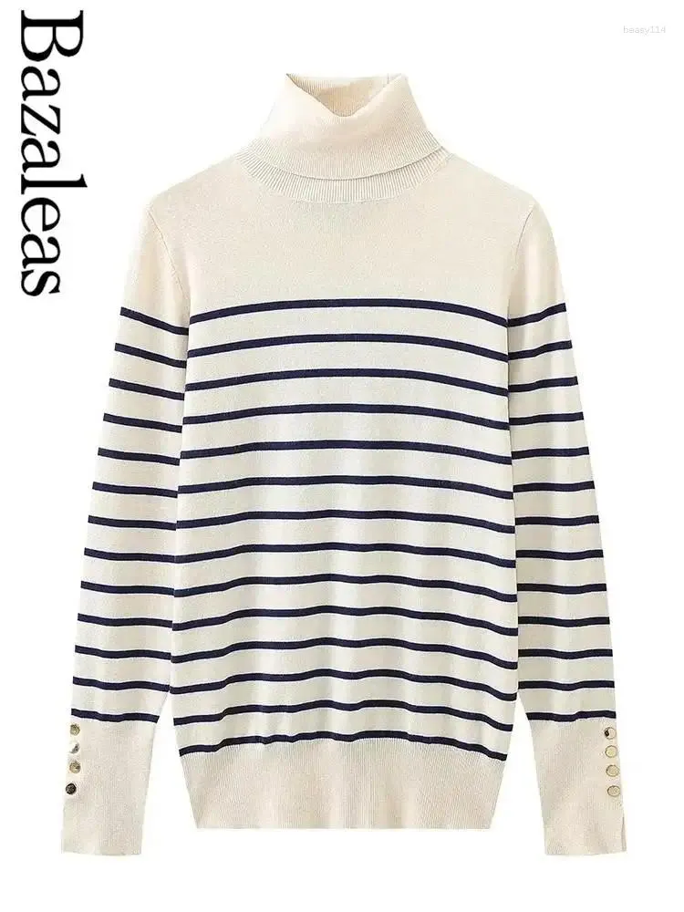 Women's Sweaters 2023 Bazaleas Store Stripe Knitted Sweater Turtleneck Sweatshirts Pullovers Official Clothing