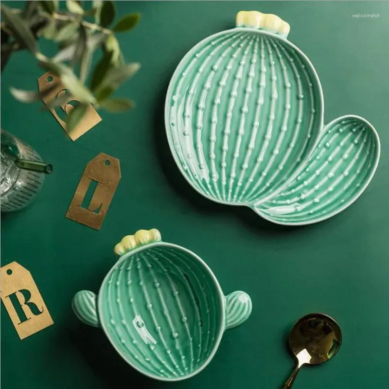 Plates Creative Plant Cactus Plate Cute Shaped Table Seary Breakfast Bowl Home Ceramic Snack 1 st