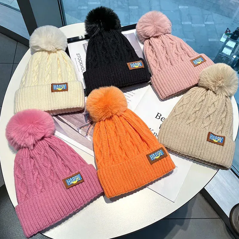 BeanieSkull Caps Damenmütze, hochwertig, mit Pelz gefüttert, Pompons, Wintermütze, stilvolle Wollmütze für Damen, warme, dicke Streetwear-Strickmütze, 231116