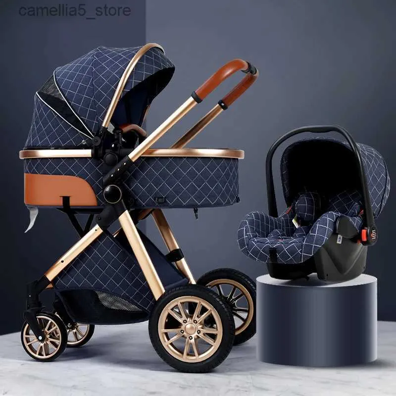 Poussettes # Luxe bébé poussette 3 en 1 haut paysage bébé panier peut s'asseoir peut s'allonger poussette portable bébé berceau porte-bébé livraison gratuite Q231117