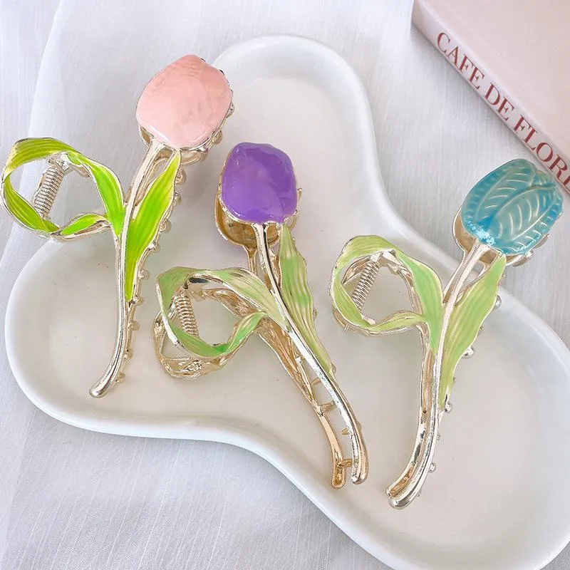 Flower Metal Hair Claw Clips Cute Large Tulip Hair Pins NonSlip Strong Hold Hair Clamps Fashion Hair Accessories for Woman Girls