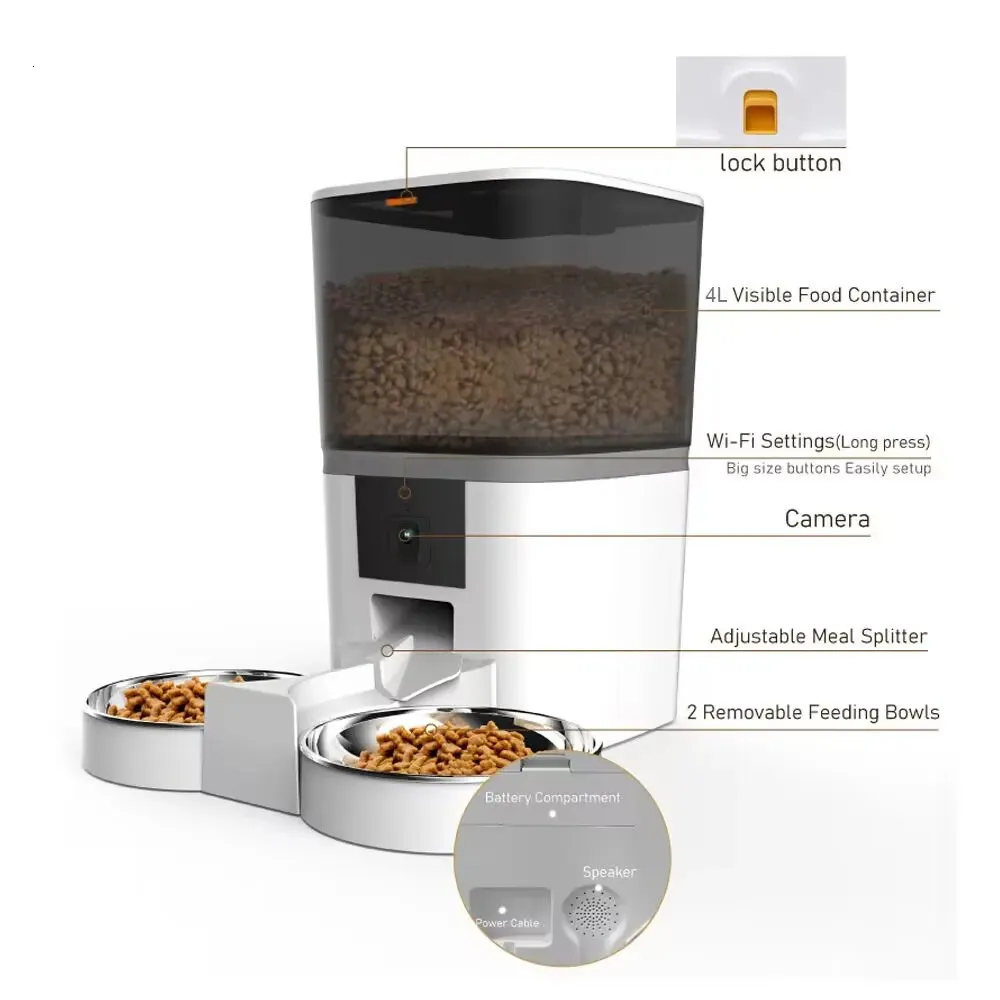 Automatic Cat Feeder With Camera, 4L Smart Pet Food Dispenser For Cats ...