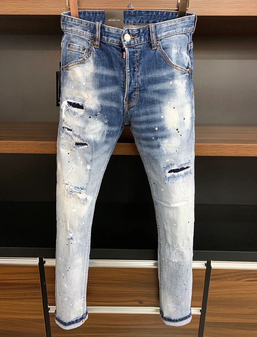 Men's JEANS DSQ2 COOLGUY jeans Hip Hop Rock Moto Design blue dsq Jeans pant Distressed Skinny Denim Biker DSQ2 Jeans 612