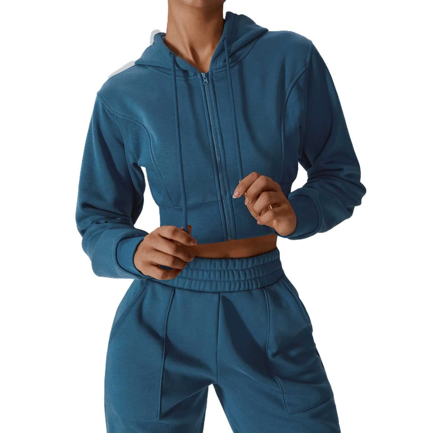 Veste d'hiver femmes Sweatshirts sport course coton mince fermeture éclair chemises à capuche haut capuche réglable à manches longues veste de yoga 2SF8M
