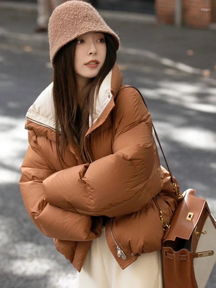 Mulheres Trench Coats Mulheres Casual Algodão Acolchoado Jaqueta Feminina Inverno Manga Longa Gola Curta Puffer Casaco Coreano Solto Oversized