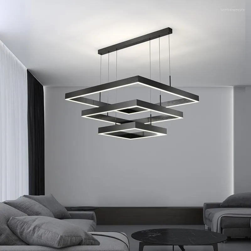 Lampadari Lampadario moderno per soggiorno Decorazioni per la casa Villa Sala Cucina Sala da pranzo Lampada a sospensione Apparecchi di illuminazione intelligenti in ferro battuto nero