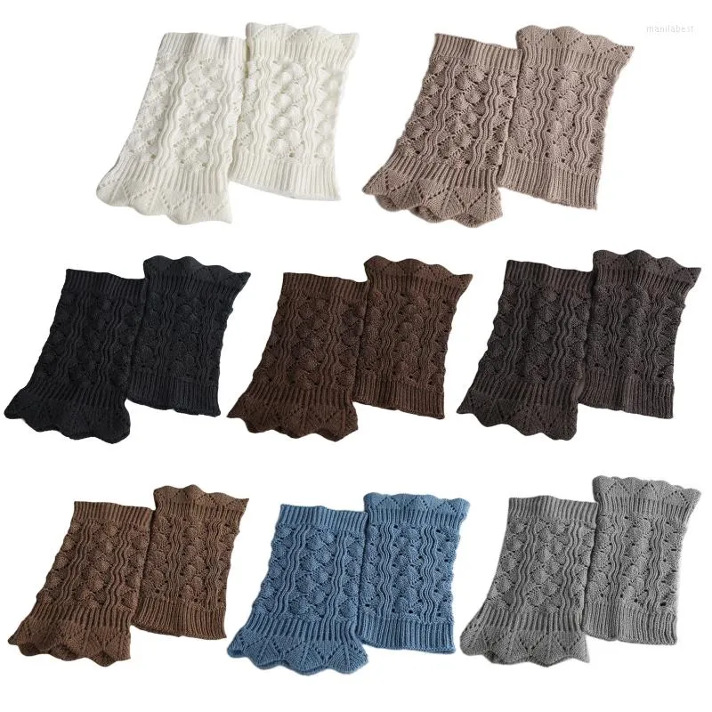 Women Socks Imitation Lace Short Vintage Hollow Out Crochet Knitted Wavy Trim Solid Color Boot Cuffs 37JB