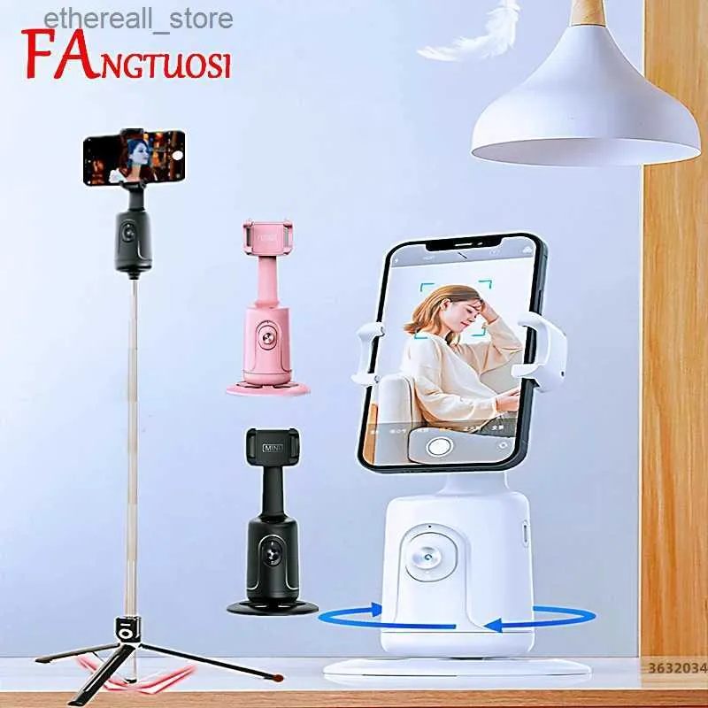 Stabilisateurs FANGTUOSI 360 stabilisateur de cardan de Rotation avec trépied Selfie suivre la fonction de prise de vue cardan pour la photographie vidéo en direct Tiktok Q231116