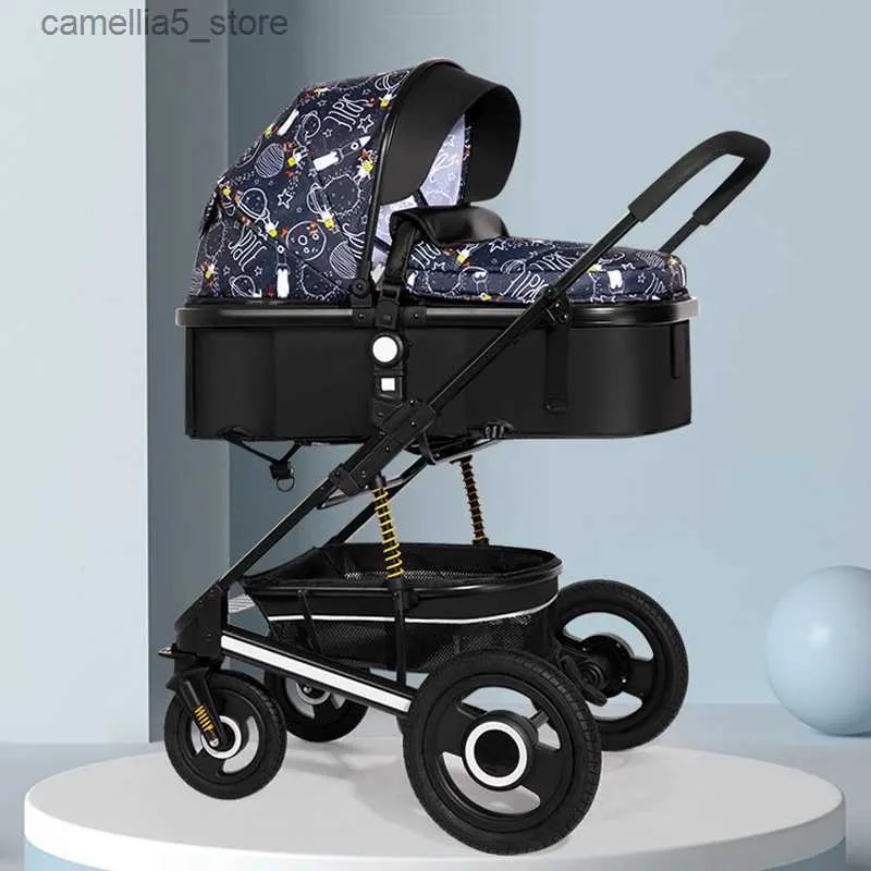 Wózki# Nowy wózek dla dzieci skórzany bassinet Travel Travel Portable Baby Pushair Składanie wózka Kreskówka Zwierzęta