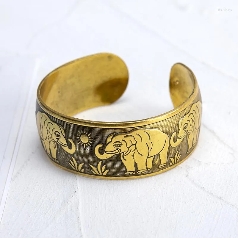 Bracciale rigido color oro placcato argento bronzo antico elefante in metallo aperto per le donne regalo di gioielli con bracciale largo intagliato vintage