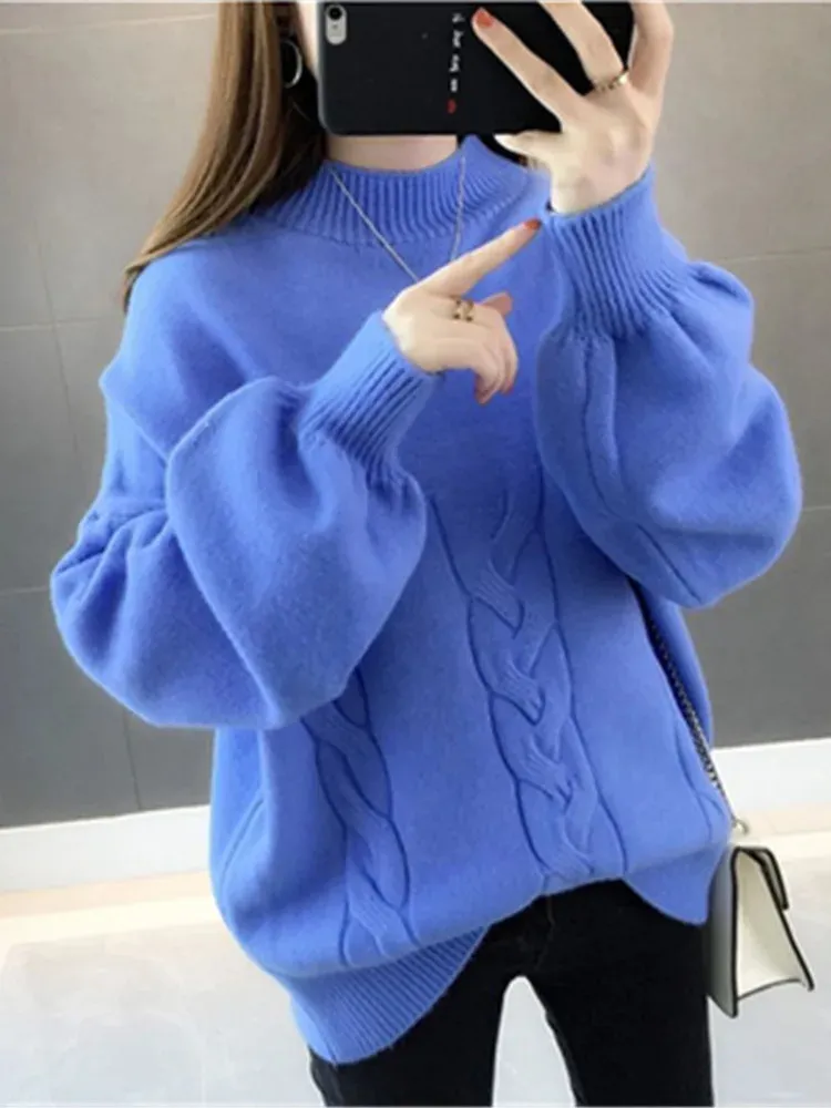 Men s Hoodies Sweatshirts Korean Winter Women Sweater Half Turtleneck Lantern Sleeve Knit Pullover Loose 5XL Fashion Jumper Tops Pull Z2697 231116