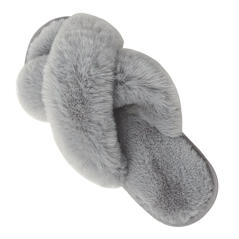 Pantoufles d'hiver en peluche à bretelles croisées en coton, pantoufles chaudes d'intérieur en peluche pour femmes, imitation fourrure de lapin haute et basse