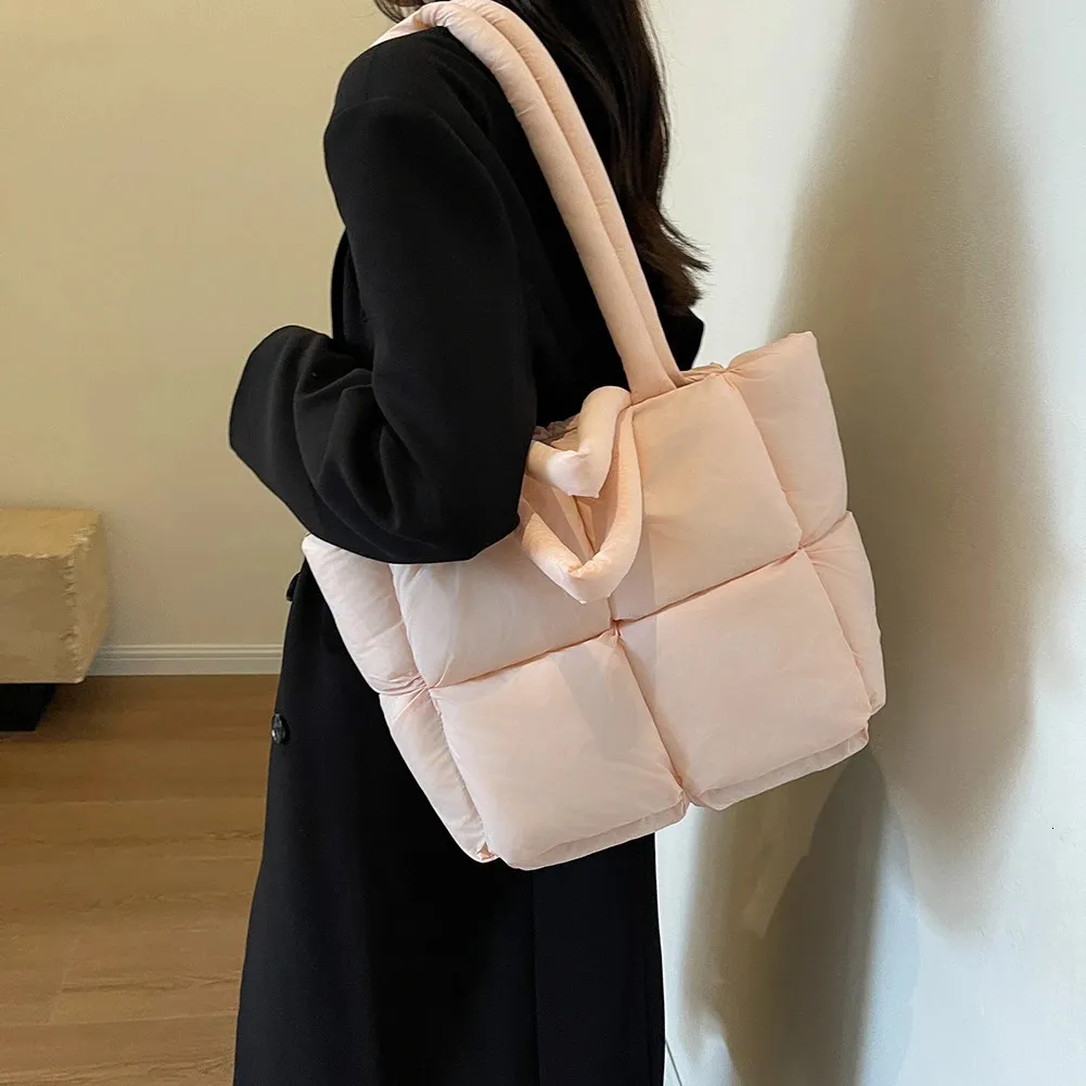 [Sehr] Satin Padded Shopper Bag ★大人気★ Large Puffer Tote Bag, Trendy Luxury Chic Quilted Cotton