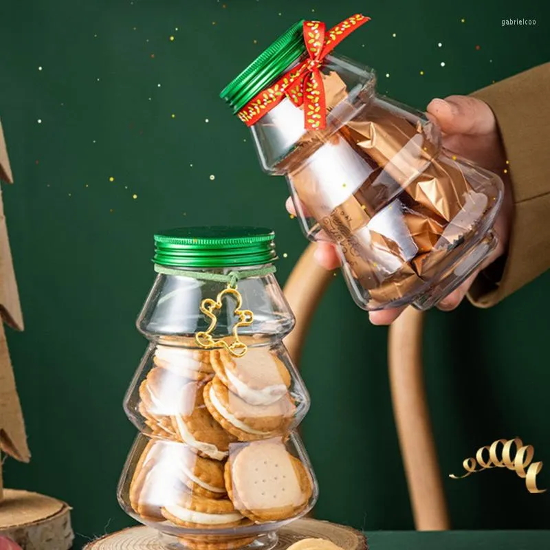 Gift Wrap 1PC 500ml Cute Christmas Tree Sweet Jar With Lid DIY Candy Cookie Snack Chocolate Packing Year Decoration Boxes