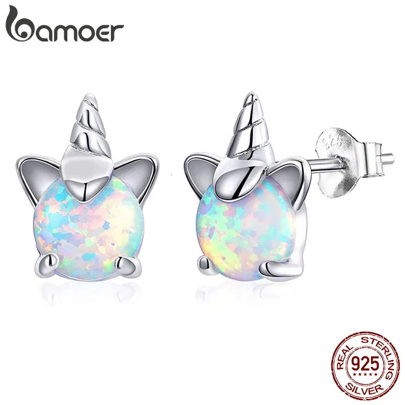 Stud Opal Unicorn Stud Earrings for Girl 925 Sterling Silver Hypoallergenic Earings Fashion Cute Jewelry SCE737 231115