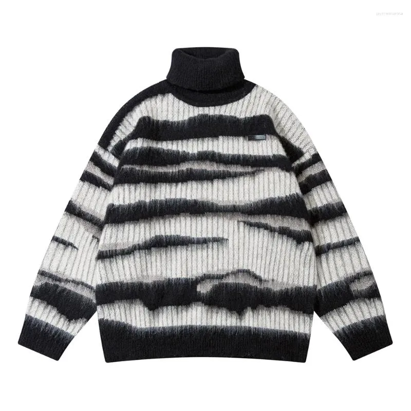 Men's Sweaters Zebra Striped Turtleneck Sweater Autumn And Winter Horse Hair Casual Long Sleeve Pile Collar Jumsweater Fashion Brand