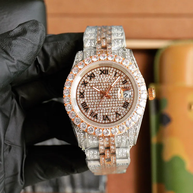 ダイヤモンドウォッチメンズウォッチ40mmローズゴールドサファイアオートマチックメカニカルステンレススチールストラップ防水デザイナー腕時計