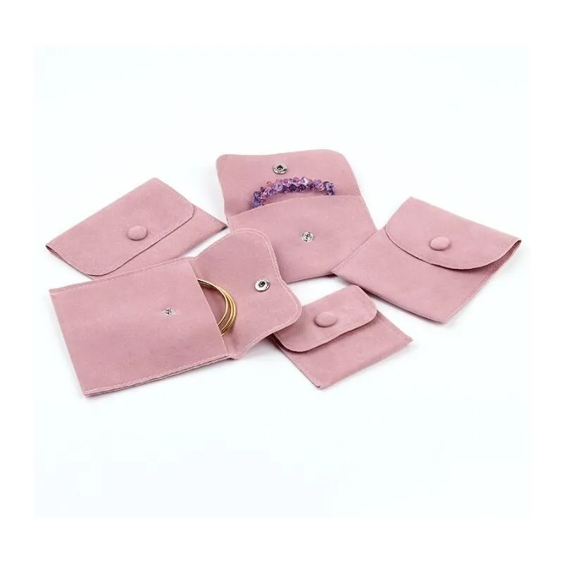 Bolsas de joyería, bolsas Embalaje de regalo de joyería Bolsa de sobre con cierre a presión Bolsas de joyería a prueba de polvo hechas de Pearl Veet Pink Blue Dhkh5