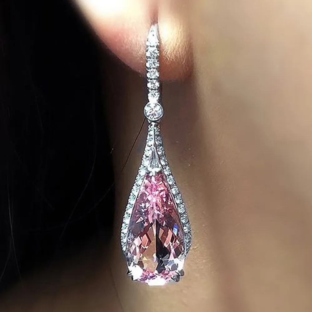 2023 Dangle Boucle D'oreille Ins Top Vente De Luxe Bijoux 925 En Argent Sterling Goutte D'eau Rose Cubique Zircon CZ Diamant Partie Femmes Boucle D'oreille Pour Amant Cadeau