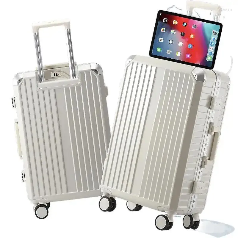 Malas de viagem 20 polegadas transportadora koffer trolley bagagem cobre mala de viagem mala de viagem alumínio usb recarregável com suporte de copo