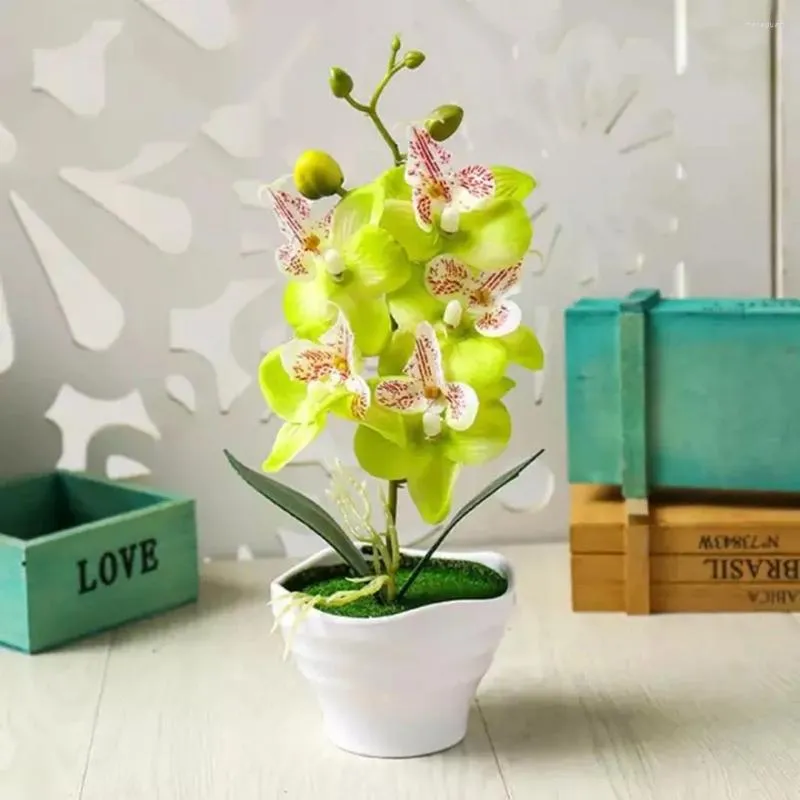 Kwiaty dekoracyjne 1PC sztuczny fałszywy motyl Plant Orchid Plant Bonsai Symulacja Kwiat z garnkiem do domowego pulpitu Dekoracja ślubna ogrodu