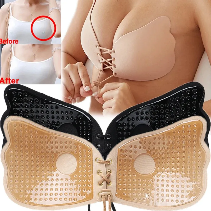 Bras Silicon Brust Aufkleber Frauen unsichtbarer sexy BH nahtloser Druckblätter Dessous Selfadhäsive Sticky Unterwäsche Bralette 231115