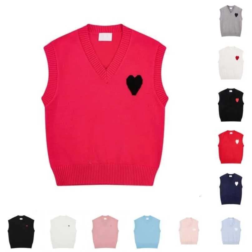 Amis Vest Mouwloze trui met v-hals Paris Fashion gebreide trui High Street Sweat Winter Am i Heart Coeur Love Jacquard Amisweater 7iqu