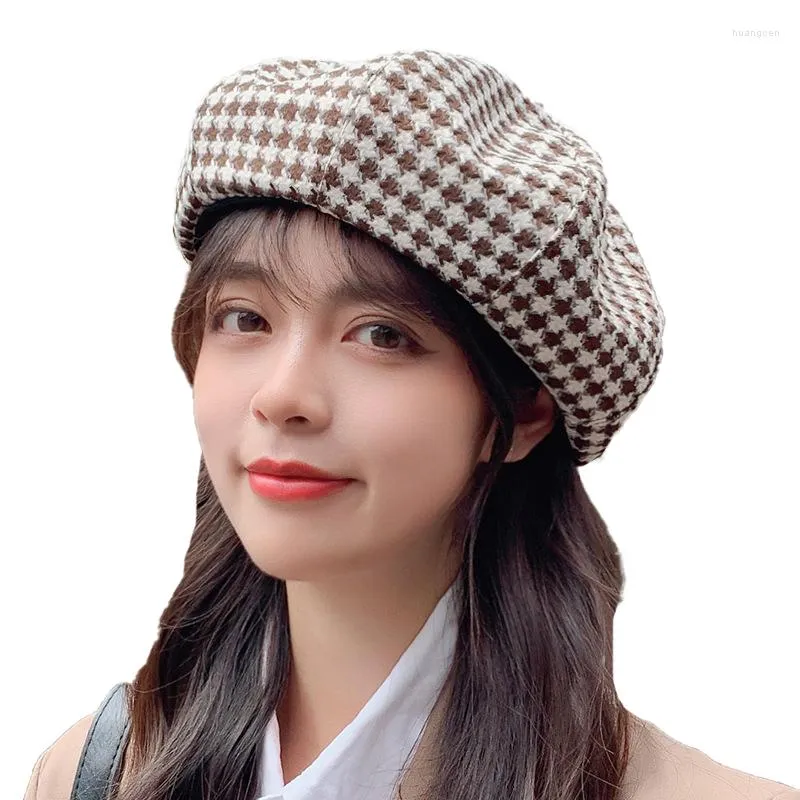 Berets 2023 Limited Thousand Bird Plaid Beret Hat Women's Spring And Autumn British Style Painter High-quality Fashion Korean Bailey