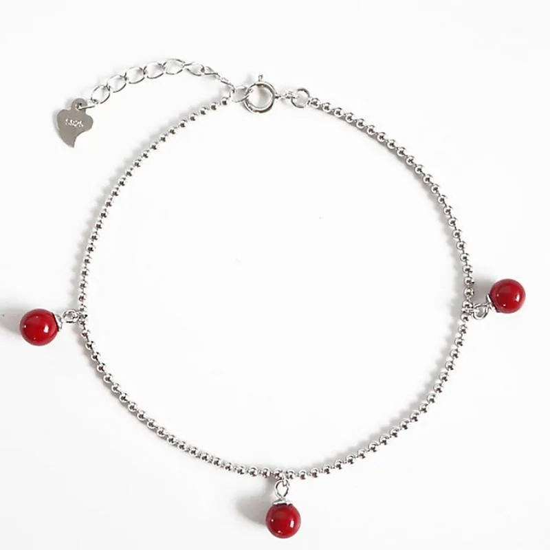 Bracelets de cheville Bracelet de cheville en argent sterling 925 perles de coquillage rouge pour femmes bijoux boule chaîne pied