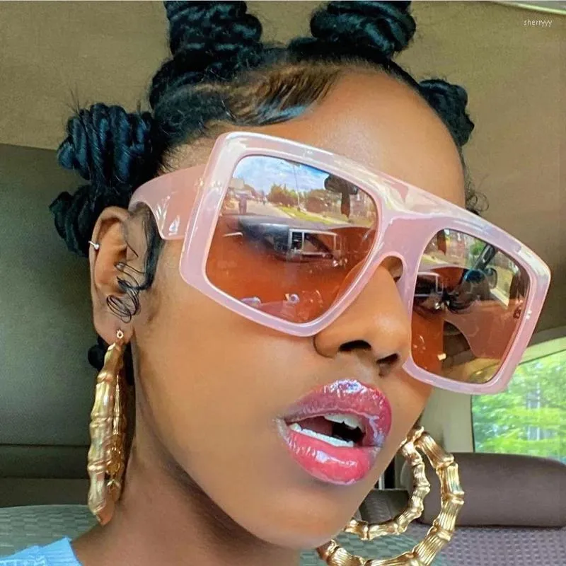 Sunglasses One Piece Oversized Square Women Black Pink Surface Shield Sun Glasses Eyewear For Female Jelly Color Shades UV400