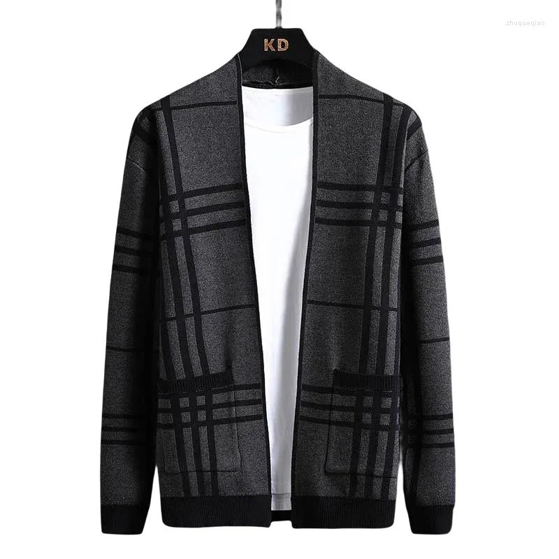 Herrjackor 2023 Autumn Striped Cardigan tröja brittisk stil Fashion Casual Slim Fit Trend All-Match Sticked Jacket