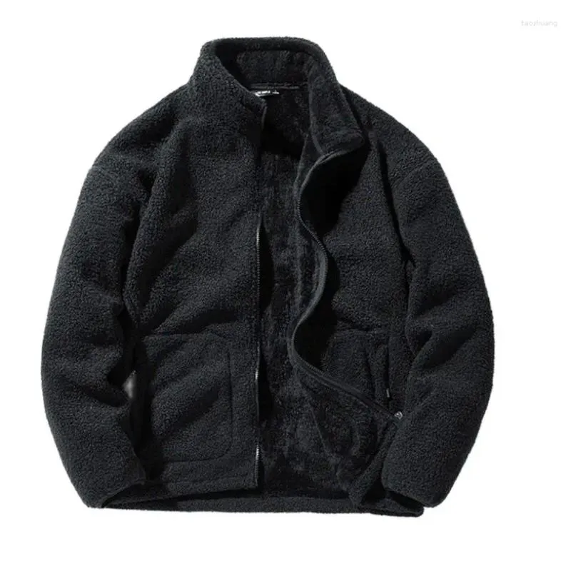 Men's Jackets Male Fleece Coat Solid Long Sleeve Stand Collar Teddy Jacket Varsity Wool Liner Coats Y2K Autumn Winter 2023 Big Size 5XL 4XL