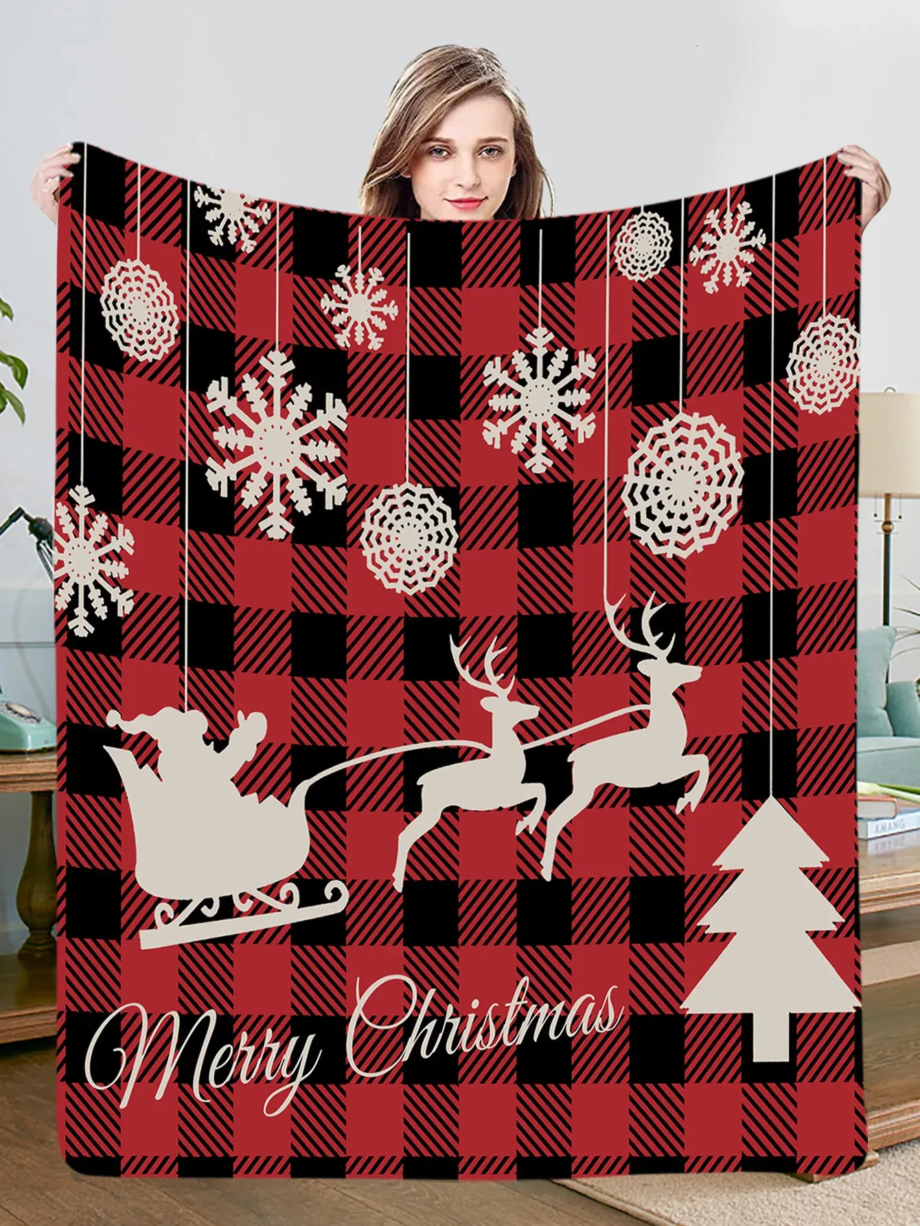 البطانيات Navidad Plaid Merry Christmas Flannel Bannel Santa Claus Gift Travel Camping Sofa Bed Throw Decor Decor 231116