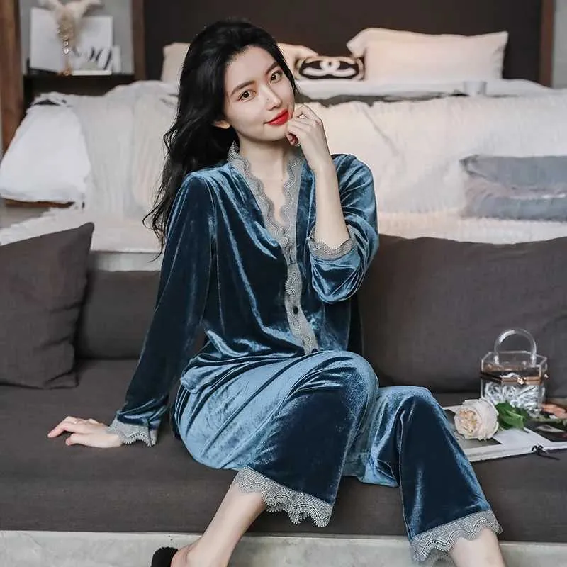 Velvet Lace Trim Snowflake Pajama Set For Women Perfect For Autumn And  Winter Lounging And Home Comfort From Tales01, $21.26