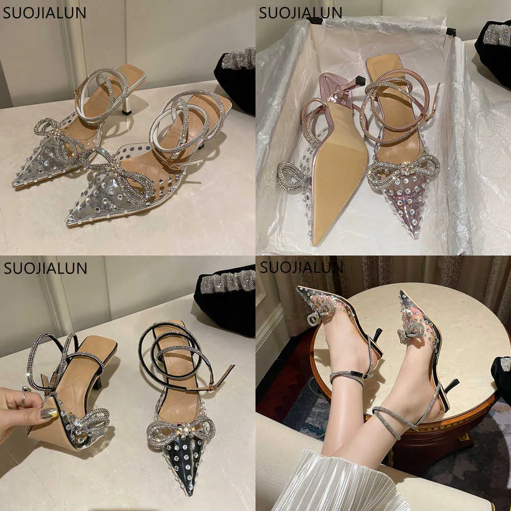 Sandali Fashion Brand Crystal Silver Women Sandalo Thin High Heel Pvc Trasparente Ladies Elegant Dress Pumps Shoes Slides 230316