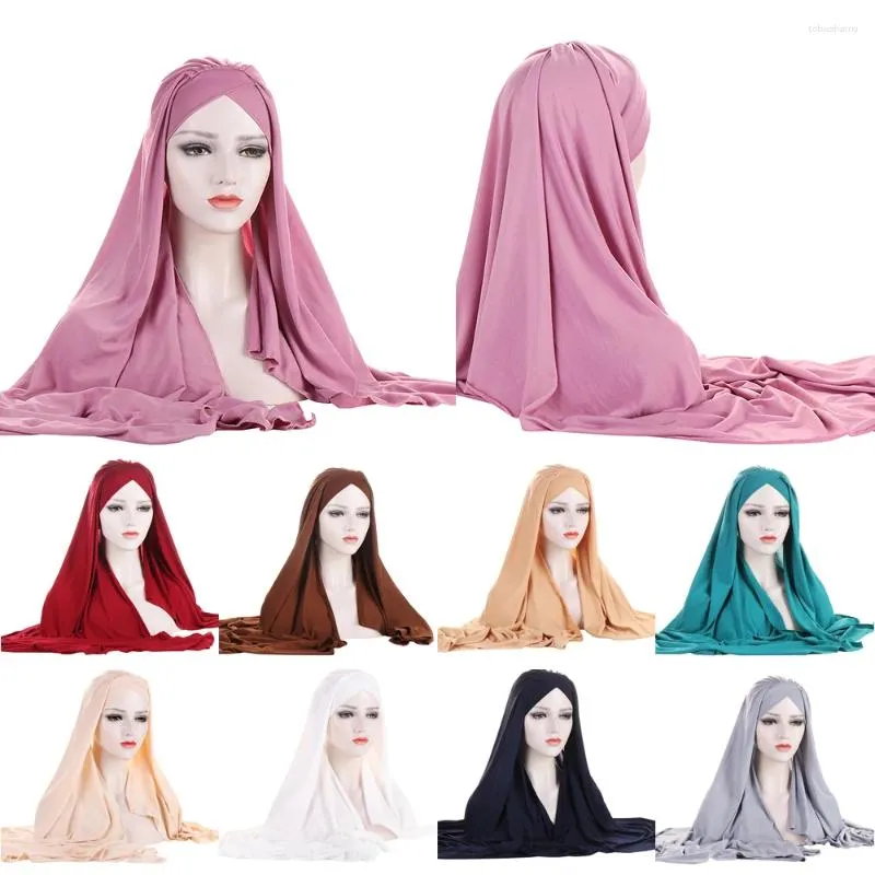 Foulards Mode Plissé Écharpe Musulmane Hijabs Turban Chapeau Hijab Bonnet Cap Croix Couleur Unie À Capuchon Réglable
