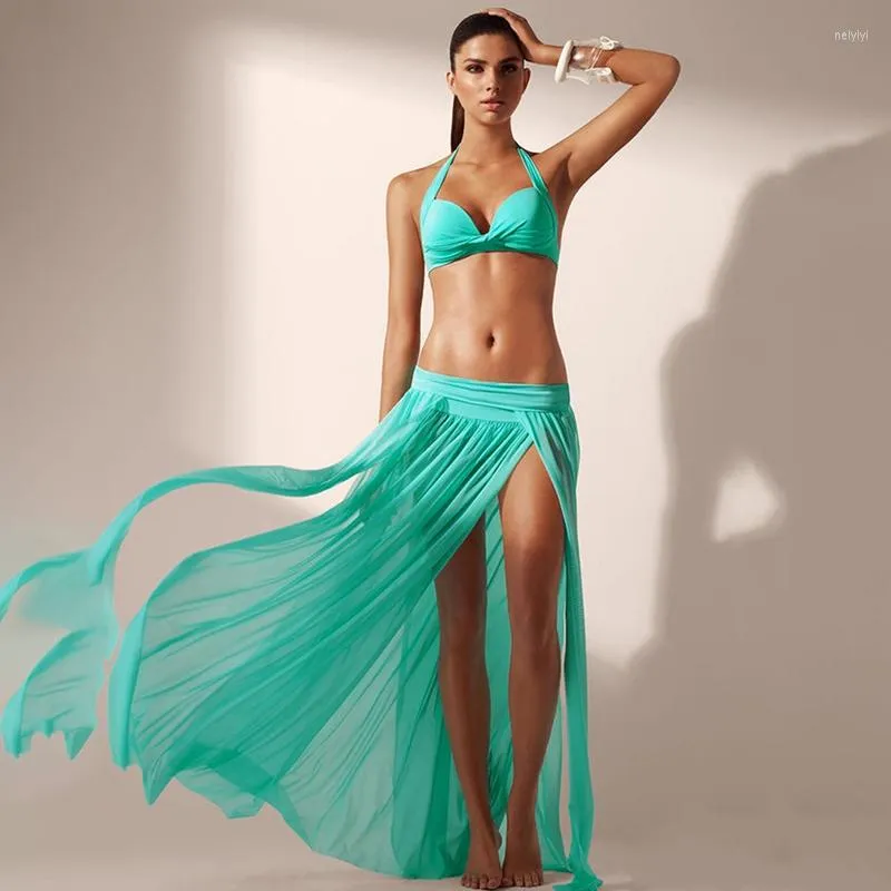 Saias 2023 saia feminina de moda Sexy Slit Beach Colors Solid Sold Summer Long Maxi Droped Yarn feminino iU804442